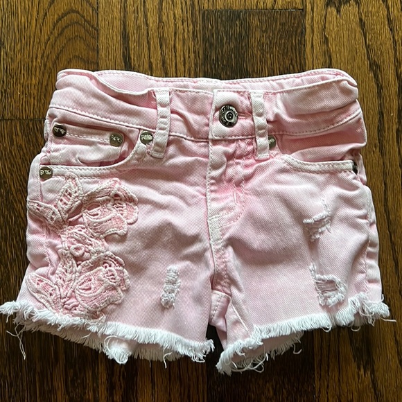 Peek distressed and embroidered pink shorts